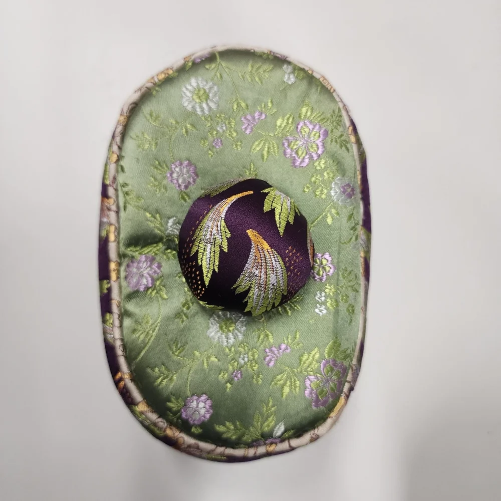 Goody Goody California Green & Purple Brocade Fabric Soft Travel Jewelry Box